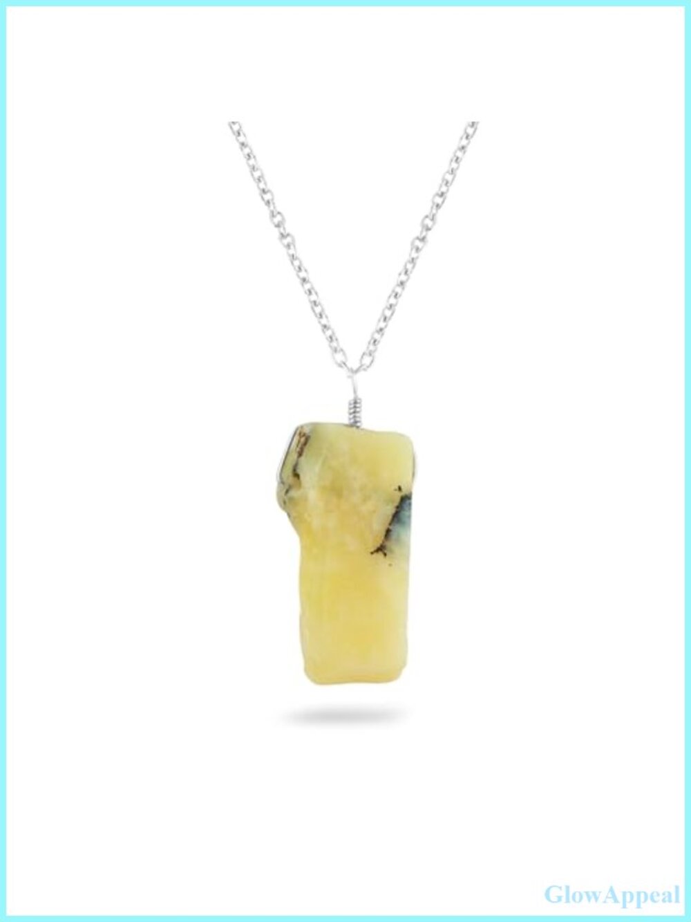 Raw Yellow Opal Pendant Necklace Silver Plated Brass Handmade Bohemian